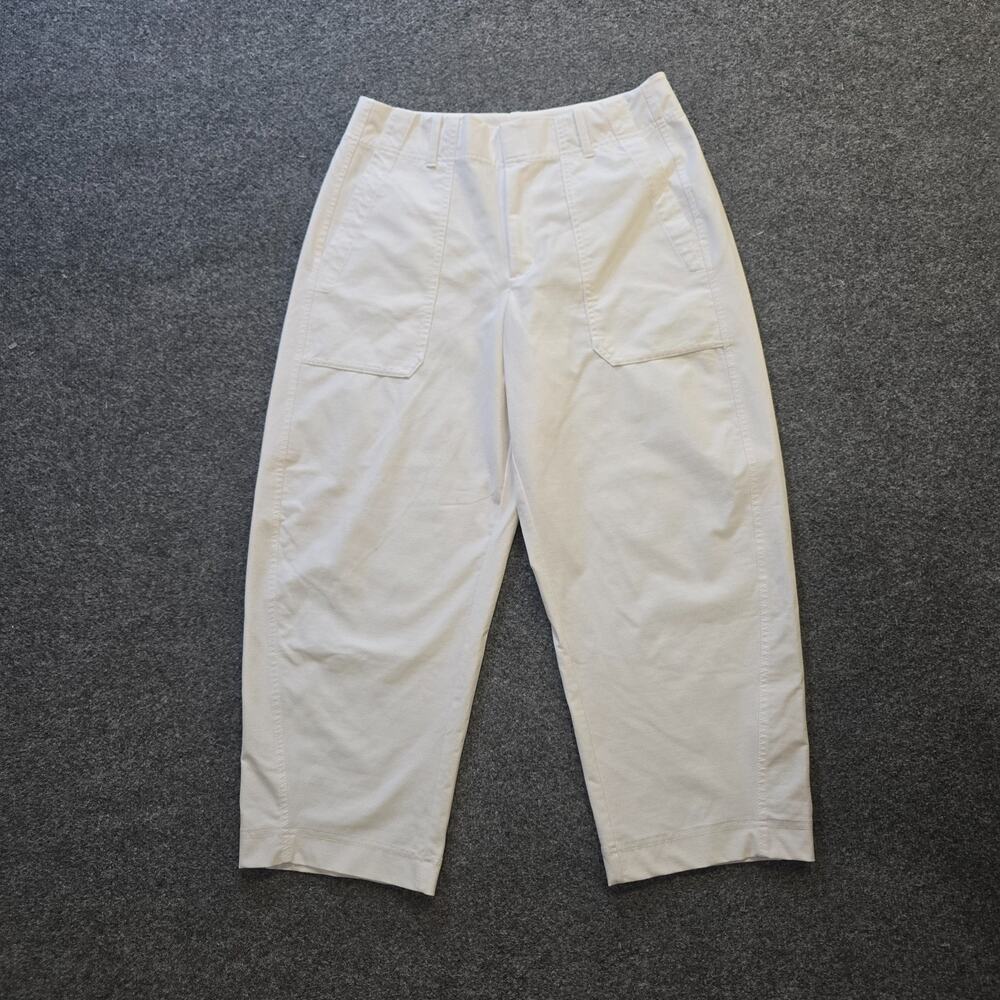 Athleta Pants Womens Size 12 Petite White Barrel Leg Crop Pockets Twill Casual